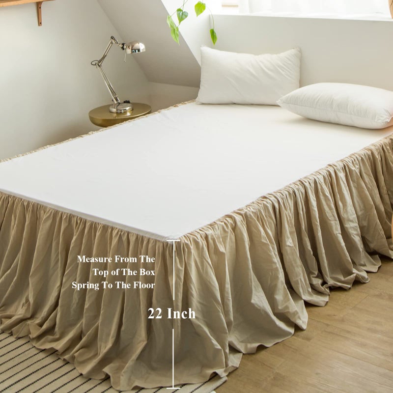 BISELINA French Linen Bed Skirt with Pleated Frills 22-Inch Tailored Drop Natural Flax Cotton Blend Dust Ruffle Soft Cozy Farmhouse Bedding (22" Queen, Linen) - Image 4